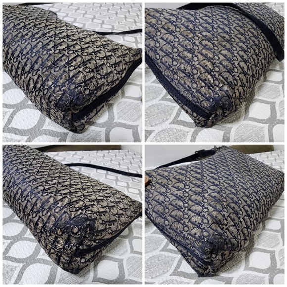 Authentic Christian Dior Vintage Oblique Canvas Baguette/Shoulder Bag Black/Grey - Picture 8 of 15